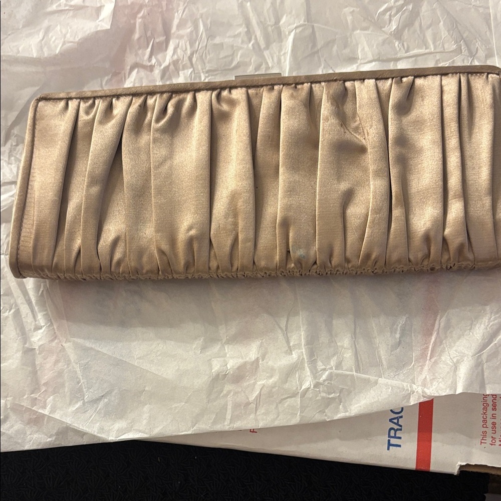 Ruched Satin Evening Clutch - Champagne